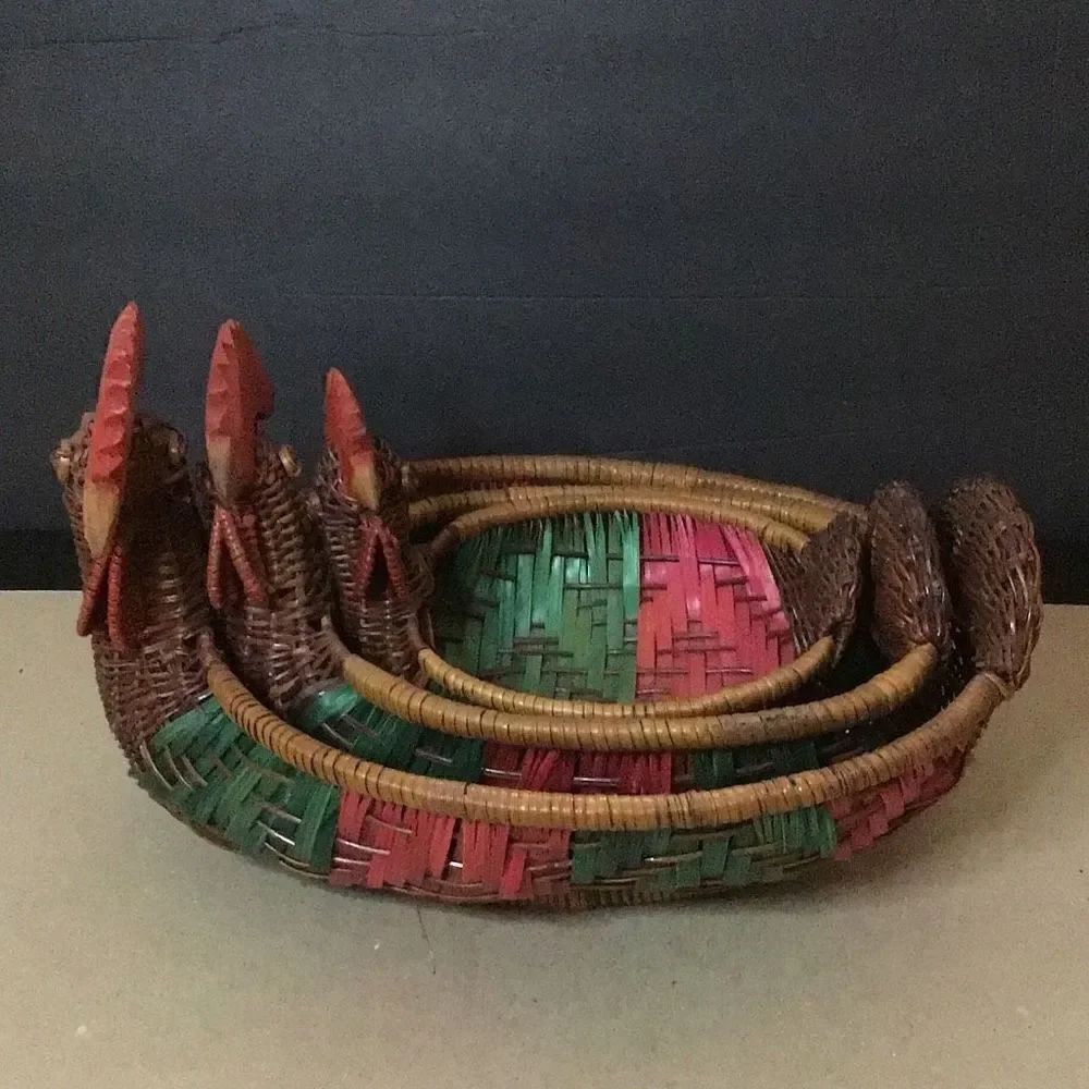Set of three wicker chicken nesting baskets